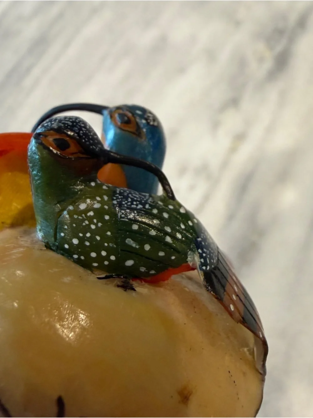 Handmade Hand Carved Hummingbirds & Flower Tagua Nut Carving‎ 2”